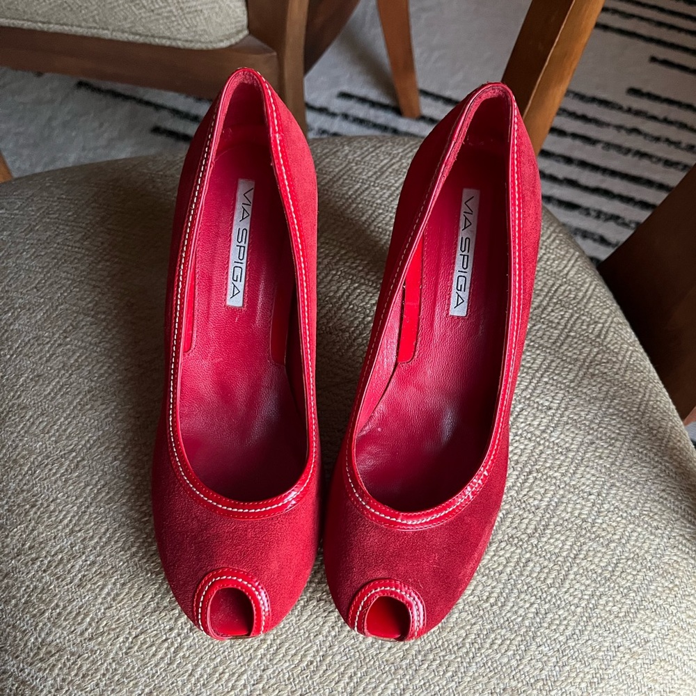 Red suede heels